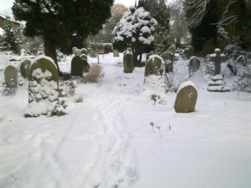 Cemetery garden in snow