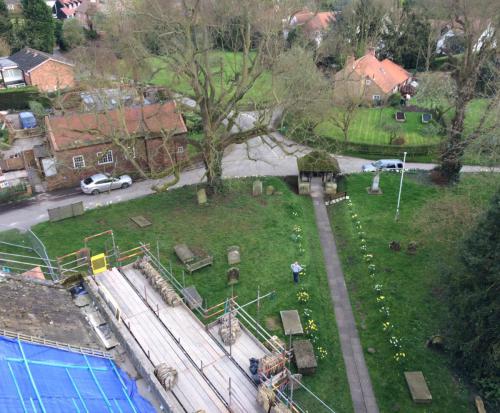 Tower roof view of churchyard 30th March 2017